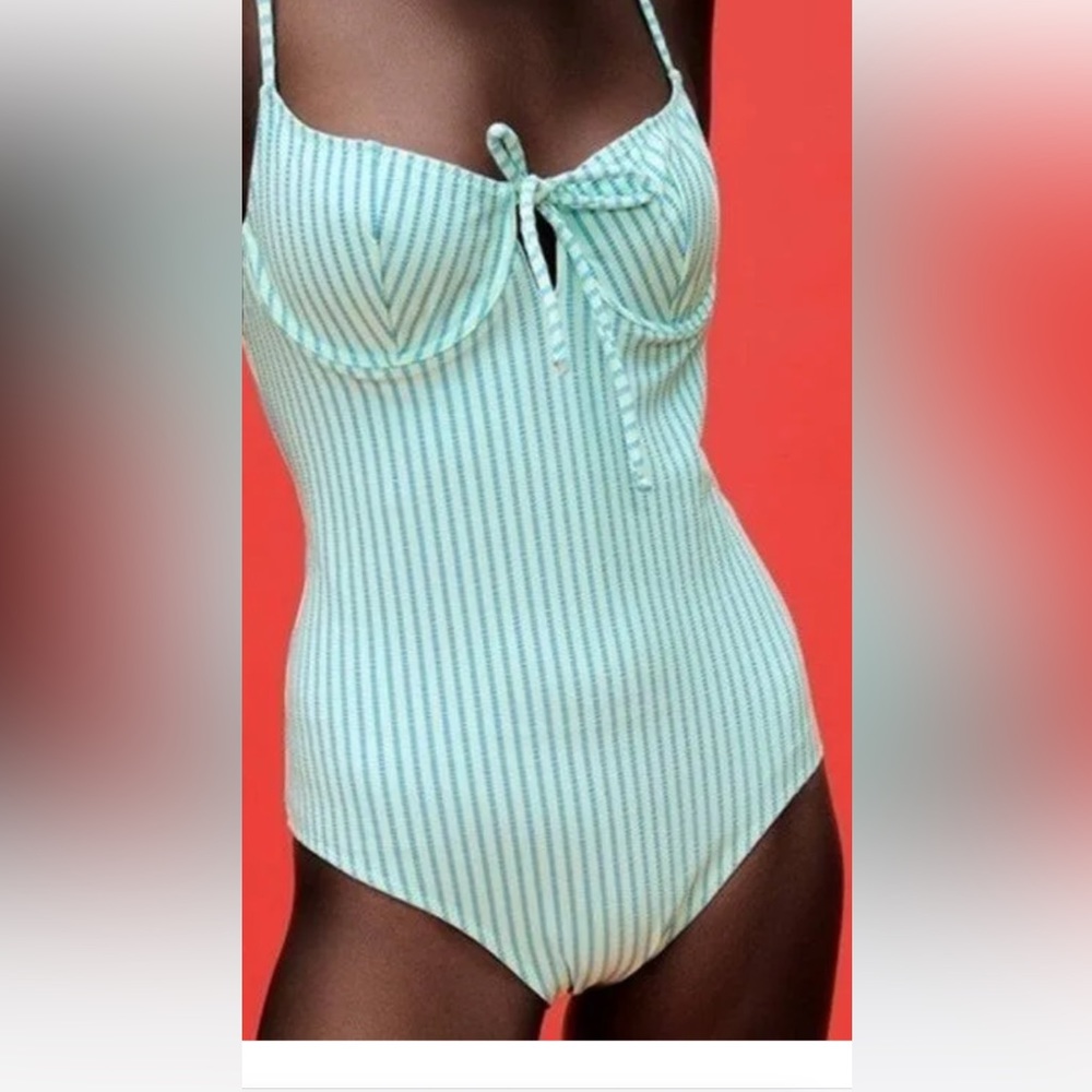 Zara Mint Green Striped One Piece Swimsuit